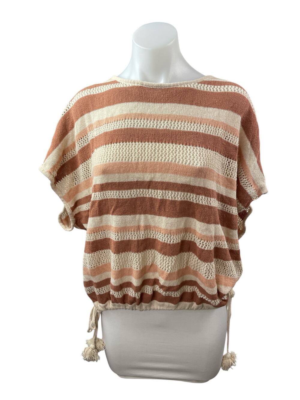 Anthropologie Womens Multicolor Striped Knit Side Tie Boho Poncho Sweater Top OS